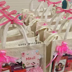 A whole batch of bridesmaid hampers ready to be dispatched to Delhi. Each one is personalized and packed with love.