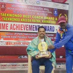 I was deeply honored to receive the Taekwondo Kridarathna Karnataka Lifetime Achievement Award. I dedicate this to my students, parents, and family who have supported this journey.