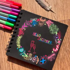 Hello December! A festive wreath doodle to welcome the last month of the year, filled with Christmas-themed icons.