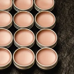 The beautiful setting stages of my 'patalah' vegan lip balm. You can see the color deepen as the natural waxes and oils cool in their reusable tin containers. This is a magical part of the creation process.