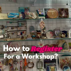 Wondering how to register for a workshop? This graphic, set against a backdrop of my studio's creations, points you in the right direction. My one-session workshops are perfect for a quick dose of creativity.