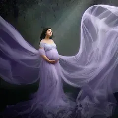 A dreamy, fantasy-inspired portrait in lavender. The combination of a flowing gown, ethereal lighting, and a magical backdrop creates a truly unique and whimsical fine-art piece.