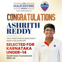 A huge round of applause for Ashrith Reddy. His hard work and dedication have paid off with a selection for the Karnataka Under-14 cricket team for the South Zone Tournament.
