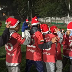 Christmas celebrations at the academy. Moments like these, with Santa hats and team hugs, build the family spirit that is at the heart of Sudeva. We train together, we celebrate together.
