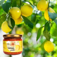 This is our Nimbu ka Achaar, made with juicy lemons. We offer both sweet-sour and spicy-tangy versions to suit your taste.