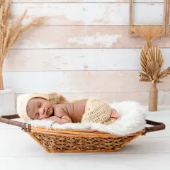 Embracing a natural, earthy aesthetic with this boho-themed session. I use props like desi baskets, soft furs, and pampas grass to create a warm and rustic setting that feels both stylish and timeless for your newborn's first photos.