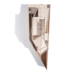 A top-down view of the Office A model. This perspective reveals the building's unique, angular footprint and the arrangement of internal courtyards and skylights designed to bring nature and light deep into the workspace.