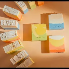 A colorful assortment of my handcrafted cold process soaps. These bath butter bars are extremely hydrating and are formulated to cleanse all the dirt and grime from your body gently.
