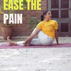 This image captures the essence of finding relief through yoga. The gentle twist shown here is excellent for releasing deep-seated tension along the spine, a common issue for those who spend their days at a desk.