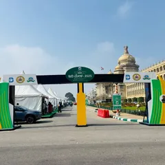 The grand entrance archway we constructed for the EV Expo 2025 at Vidhan Soudha. Our custom branding solutions create a powerful first impression for attendees at major public and government events.