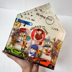 A new shape in our collection. This house-shaped block art is a wonderful way to preserve and display your baby's first keepsakes.