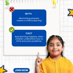 We focus on teaching children how to think, not just what to memorize. This image shows our core belief: true learning happens when kids understand how to solve problems, a skill that lasts a lifetime.