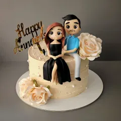 Sweetening up your special day, one slice at a time. This peachy anniversary cake with a custom couple figurine was made in my bestseller chocolate truffle flavor.