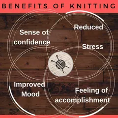 While this image says knitting, the benefits are the same for crochet. It's a wonderful way to reduce stress, improve your mood, and gain a sense of confidence and accomplishment.