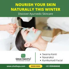 Nourish your skin naturally, especially during the dry winter months, with our specialized Ayurvedic skincare. We offer treatments like Swarna Kanti, Navarakizi, and Kumkumadi Facial to keep your skin hydrated and glowing.
