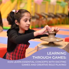 A girl learns to use a pottery wheel during one of our creative workshops. These sessions are designed to be both educational and entertaining.