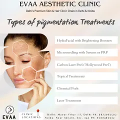 Discover the types of pigmentation treatments we offer, including HydraFacial with brightening boosters, microneedling with PRP, and Carbon Laser Peels.