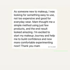 This feedback from a beginner is exactly why I teach. She was looking for an easy, everyday makeup routine and left the class feeling confident and comfortable to experiment on her own.