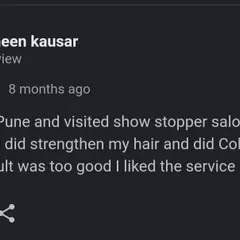 I am grateful for clients who travel from cities like Pune to visit my salon. This client's 5-star review for her hair strengthening, colour, and keratin treatment highlights the quality and results I strive to deliver every time.