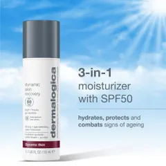 Sunscreen is a non-negotiable step in any skincare routine. We recommend Dermalogica’s Dynamic Skin Recovery with SPF50, a 3-in-1 moisturizer that hydrates, protects from UV rays, and combats signs of aging.