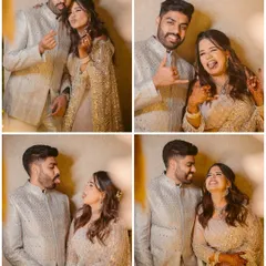 A collage of fun and quirky poses from the couple's engagement night. These shots show their playful side and the pure joy of celebrating their union.
