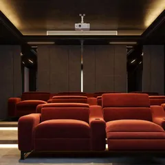 Another rendering from the Chennai project, this view from the back shows the tiered seating, integrated step lighting, and the sleek, paneled walls.
