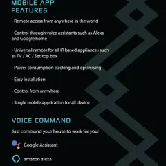 This overview highlights the key features of my mobile app, including remote access, voice assistant integration, universal IR remote functions, and power consumption tracking.
