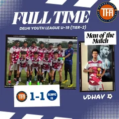 Individual excellence is always recognized. Here, our U-19 player Udhav was named Man of the Match after a tough game in the Delhi Youth League, a result of his standout performance and technical skill.