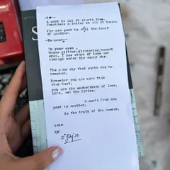 During my first time at a Cubbon Park writers' meet, I wrote this poem for another poet. It's about how a single word or letter can connect two souls. The energy of writing for someone right there in the moment is truly magical.
