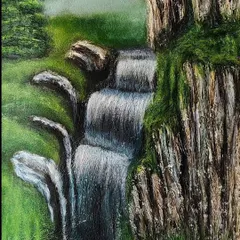 Another detail shot of the multi-layered waterfall. You can see how the sculpted rock and flowing water textures come together to create a sense of depth and realism.