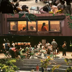 A collage from our Earth Alive project, showing the space in use. Architecture comes alive when people inhabit it, and here, the container structures become a backdrop for community gatherings, workshops, and play.
