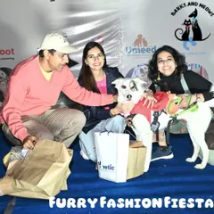 Celebrating the winner of the Furry Fashion Fiesta. It's always a joy to see the proud parents and their beautifully dressed pets receiving their prizes.