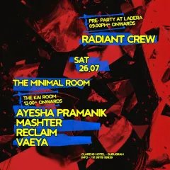 The Minimal Room at Kai Room, Gurgaon. This poster captures the raw, underground vibe of the night, where I played alongside Ayesha Pramanik, Vaeya, and Reclaim.