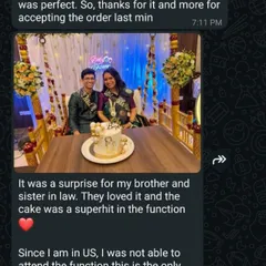 A glowing review from a client in the US who ordered a baby shower cake for her family in Thane. We're so glad we could make their celebration a "superhit"!