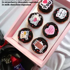 The 'Love Notes' box is always a hit. It comes with six rich chocolate cupcakes, each with a different cute and punny edible topper.