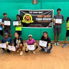 A group photo of all the winners and finalists from our first ATB Open Tournament. We are committed to fostering the next generation of Indian tennis talent.