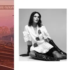 For this Rocky Star campaign shoot with Mandana Karimi, I created a high-contrast, edgy look. The styling combines a structured white top with intricate black detailing, leather gloves, and textured tights to create a bold, rock-chic aesthetic.
