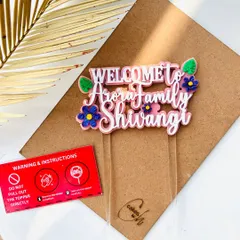 I love bringing colorful ideas to life! This "Welcome to the Arora Family" topper uses multiple acrylic colors and floral details to create a vibrant and heartwarming piece for welcoming a new bride.