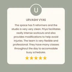 Urvashi highlights our clean studio, intense workouts with modifications, and flexible schedule. We aim to accommodate busy lives.
