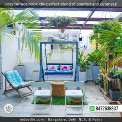 This is how I create a perfect terrace escape. This cozy nook features a comfortable swing under a pergola, surrounded by lush plants, making it an ideal spot to relax and unwind from the city's hustle.