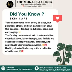 Did you know your skin renews itself every 28 days? Pollution and stress can slow this process, which is why professional treatments like chemical peels and facials are essential for rejuvenation.