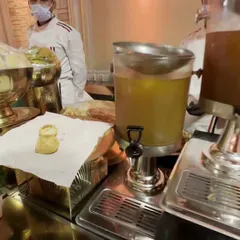 A glimpse of my live beverage station, featuring fresh juice dispensers and a setup for golgappe, a classic pairing that guests always enjoy.
