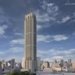 A view of Empire Tower, our 46-floor residential project inspired by the Empire State Building. The design balances classic Art Deco cues with contemporary engineering, featuring stone-finished cladding for both elegance and endurance.
