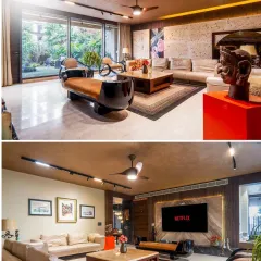 Here, I wanted to create a seamless connection between the indoors and the beautiful garden outside. The space is filled with earthy tones, artistic details, and comfortable seating, making it perfect for relaxing with family or hosting friends.