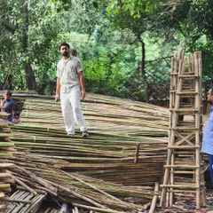 Every project starts with the right materials. Here, we are sourcing high-quality bamboo for the construction of a new themed project in Faridabad.