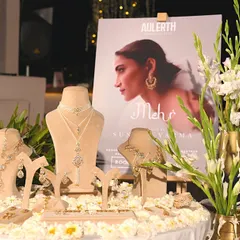 A preview of the 'Mehr' collection, designed by Suneet Varma, beautifully displayed at its exclusive launch event. Each piece is meticulously arranged to showcase its intricate craftsmanship and timeless appeal.