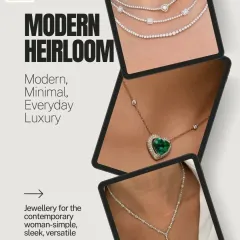 This collage shows the versatility of redesigned neckwear. We can create simple, sleek, and versatile pieces for the contemporary woman, from delicate layered chains to bold gemstone pendants for everyday luxury.