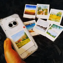 Here’s a fun way I love to use my mini watercolor Polaroids. They are the perfect size to slip into a clear phone case, letting you carry a tiny piece of original art with you everywhere you go.