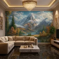 A majestic snow-capped mountain mural that brings the grandeur of the Himalayas into your home. The detailed artwork adds depth and a sense of awe.