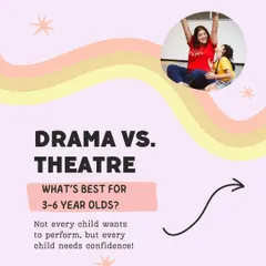 Drama vs. Theatre: What's best for 3-6 year olds? This introductory graphic sets up the conversation, highlighting our belief that while not every child wants to perform, every child needs confidence.